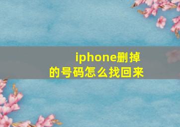 iphone删掉的号码怎么找回来