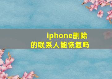 iphone删除的联系人能恢复吗