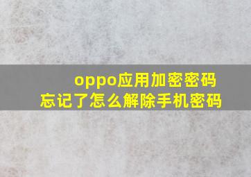 oppo应用加密密码忘记了怎么解除手机密码