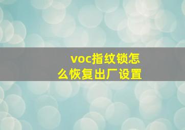 voc指纹锁怎么恢复出厂设置