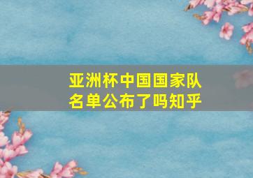 亚洲杯中国国家队名单公布了吗知乎