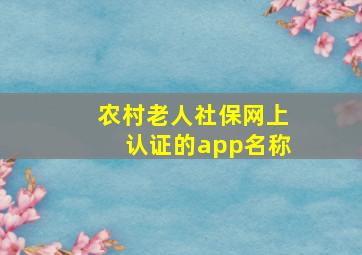 农村老人社保网上认证的app名称