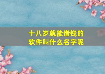 十八岁就能借钱的软件叫什么名字呢