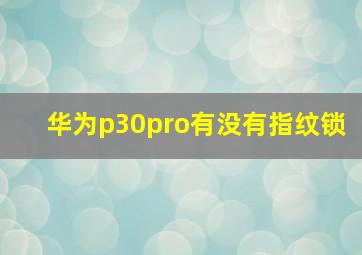 华为p30pro有没有指纹锁