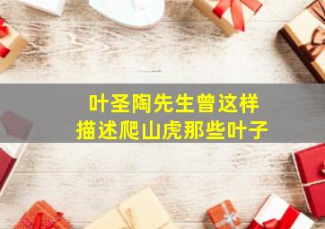 叶圣陶先生曾这样描述爬山虎那些叶子