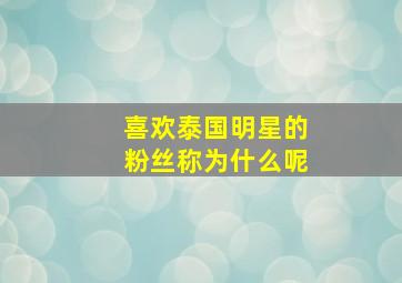 喜欢泰国明星的粉丝称为什么呢