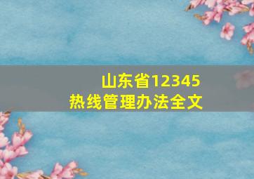 山东省12345热线管理办法全文