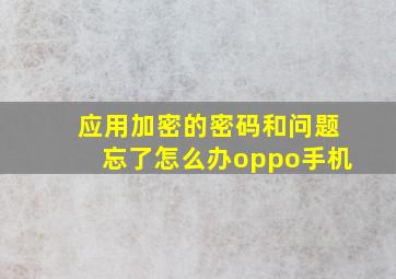 应用加密的密码和问题忘了怎么办oppo手机