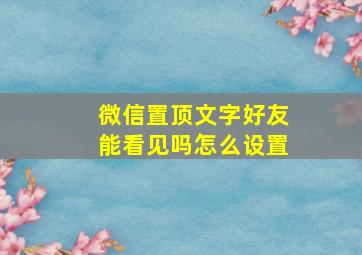 微信置顶文字好友能看见吗怎么设置