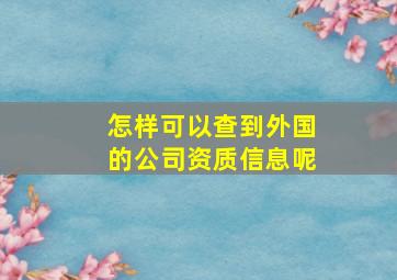 怎样可以查到外国的公司资质信息呢