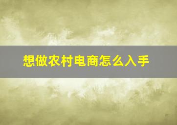 想做农村电商怎么入手