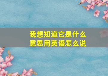 我想知道它是什么意思用英语怎么说