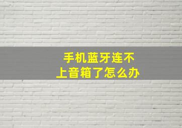 手机蓝牙连不上音箱了怎么办