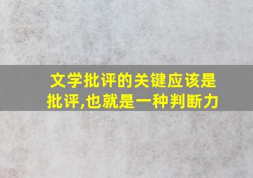 文学批评的关键应该是批评,也就是一种判断力