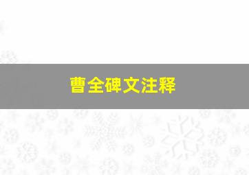 曹全碑文注释