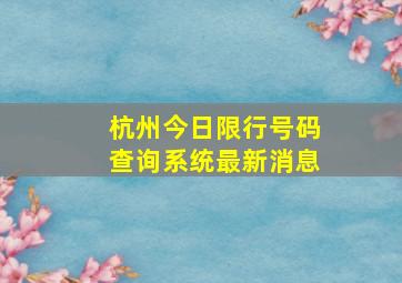 杭州今日限行号码查询系统最新消息