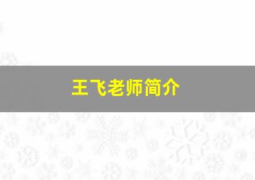 王飞老师简介