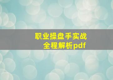 职业操盘手实战全程解析pdf