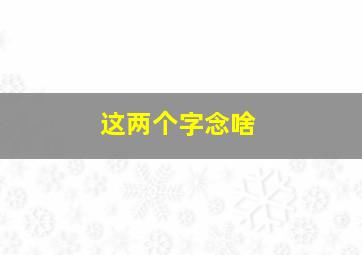 这两个字念啥