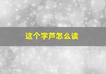 这个字芦怎么读