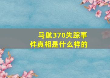 马航370失踪事件真相是什么样的